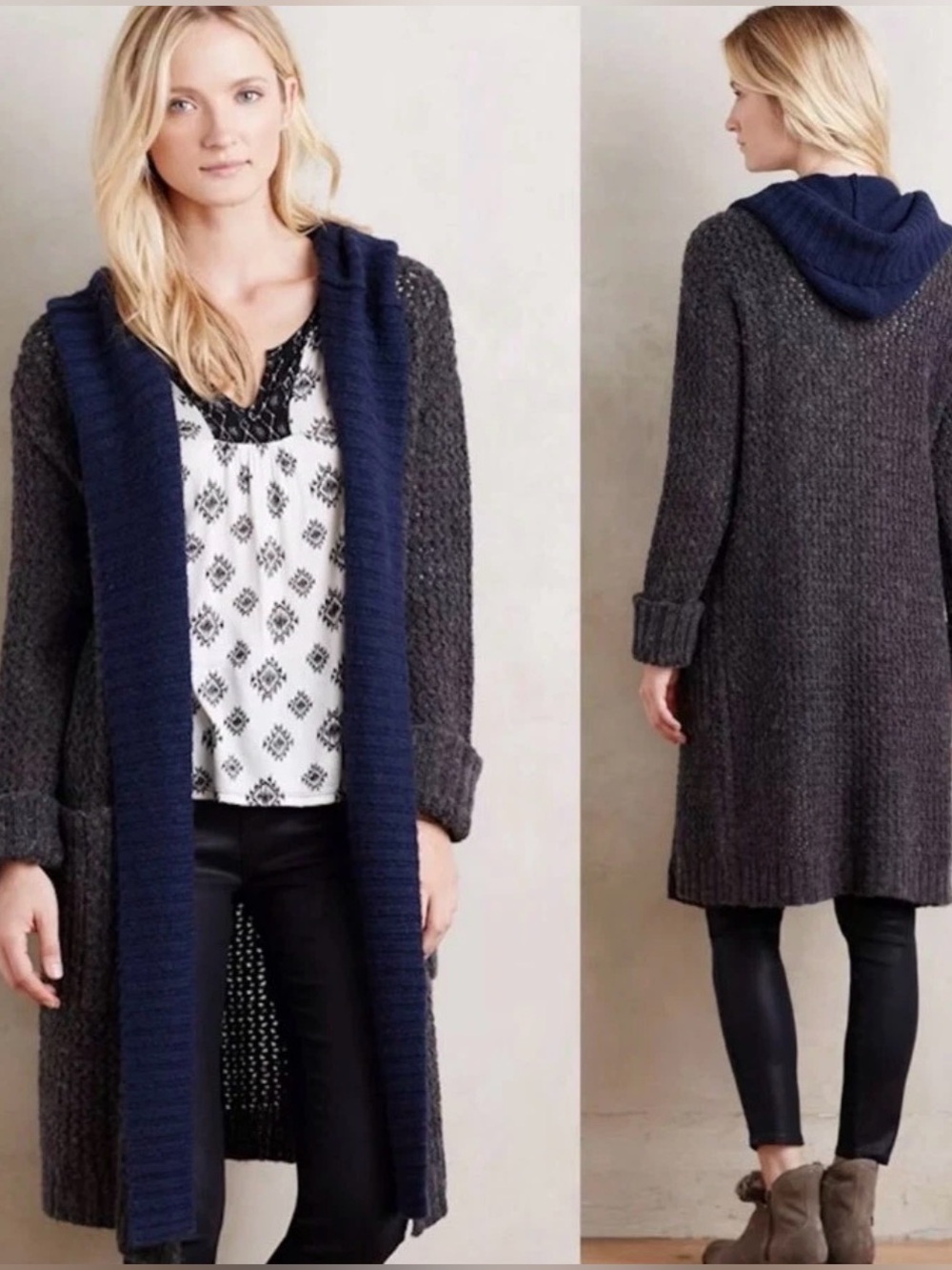 Anthropologie Sleeping on Snow M Hoodie Oversized Charcoal Fuzzy Cardigan
